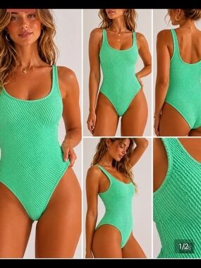 Salt + Cove Neon Mint Green Scoop Neck One-Piece Tank Swimsuit